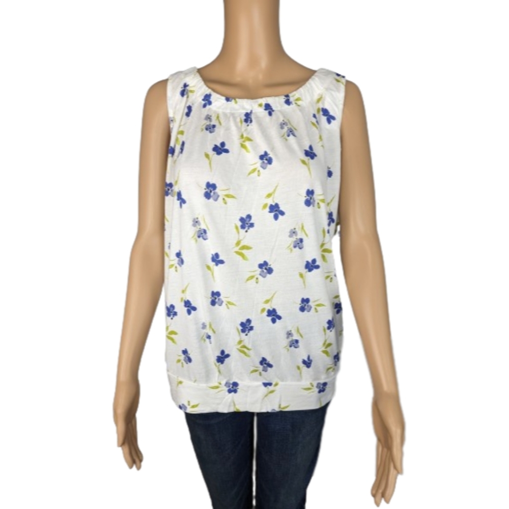 LOFT Outlet White Floral Sleeveless Top M